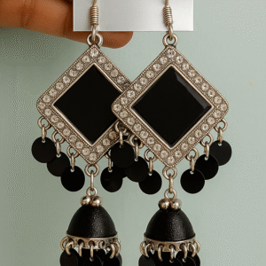Black Mirror Dangle Jhumka Earrings