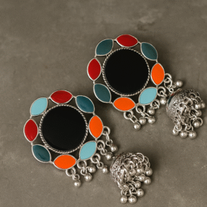 Trendy Mirror Work Multicolor Oxidised Jhumka Earrings