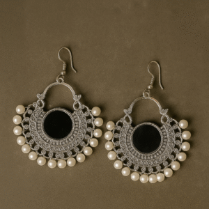 silver plated pearl studded mirror work traditional earrings