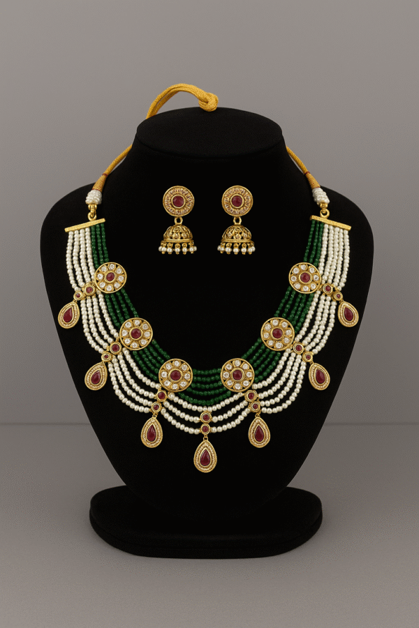premium multi layered pearl & bead necklace set with earrings