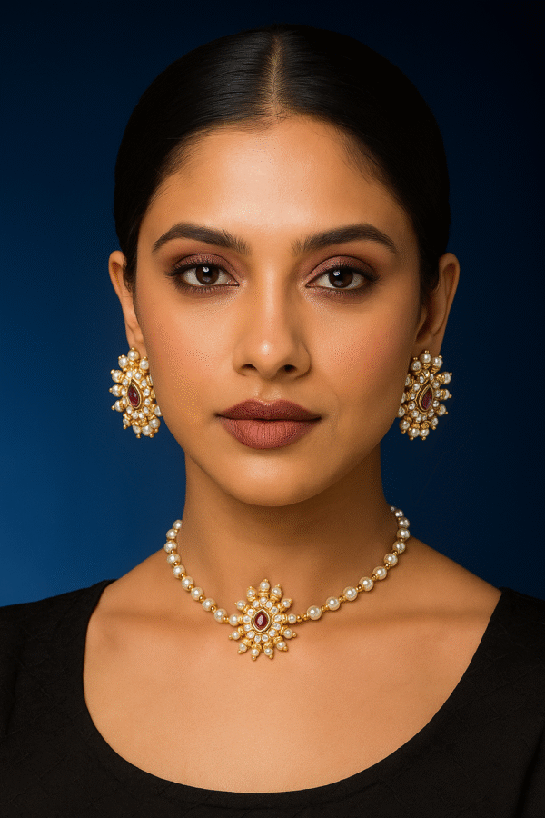 royal pearl & ruby choker set with earrings