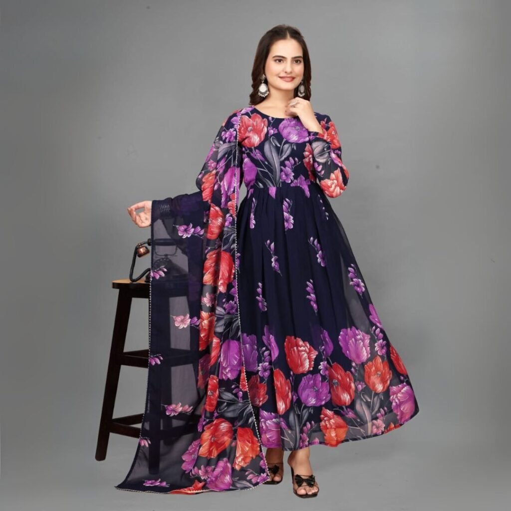 Navy Floral Georgette Gown