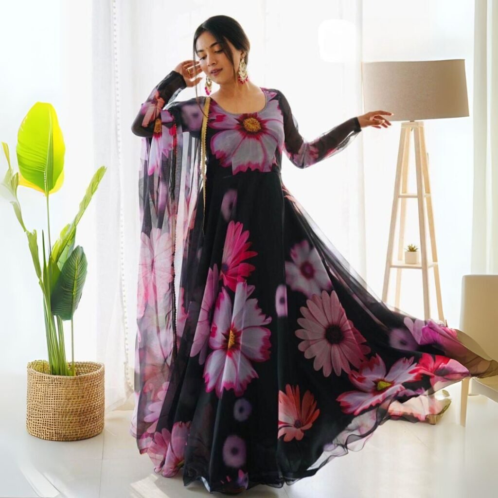 Floral Elegance Black Georgette Anarkali Suit