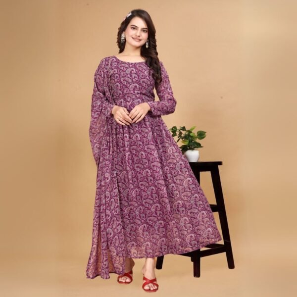 elegant digital print fox georgette gown with dupatta