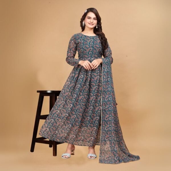 elegant digital print fox georgette gown with dupatta
