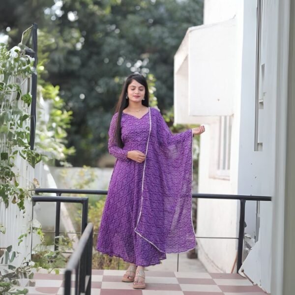 designer fox georgette printed gown with dupatta