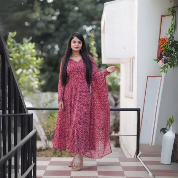 designer fox georgette printed gown with dupatta