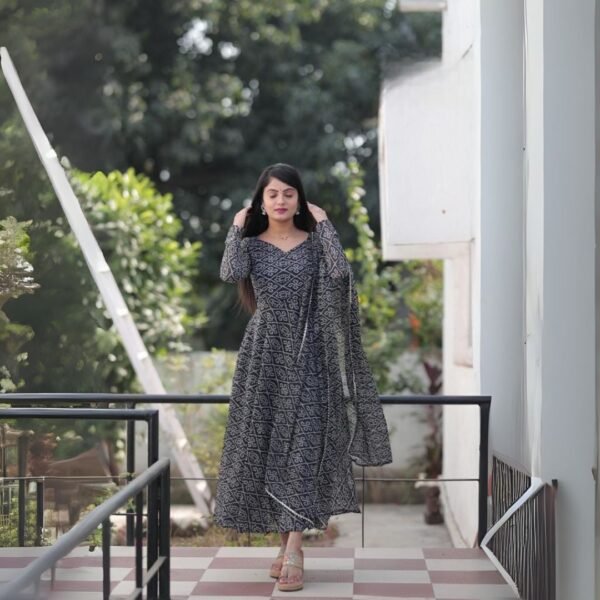 designer fox georgette printed gown with dupatta