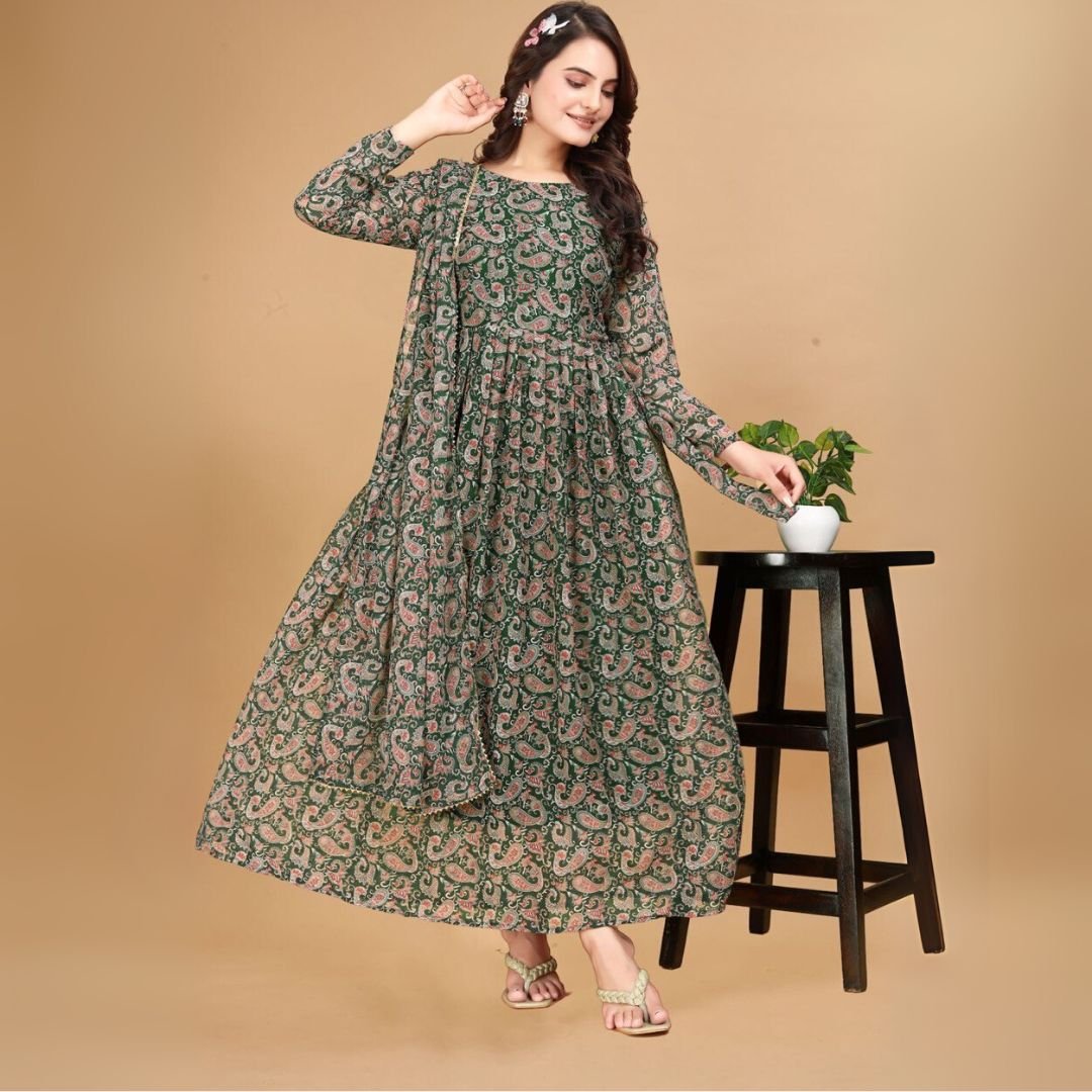 Elegant Digital Print Fox Georgette Gown with Dupatta