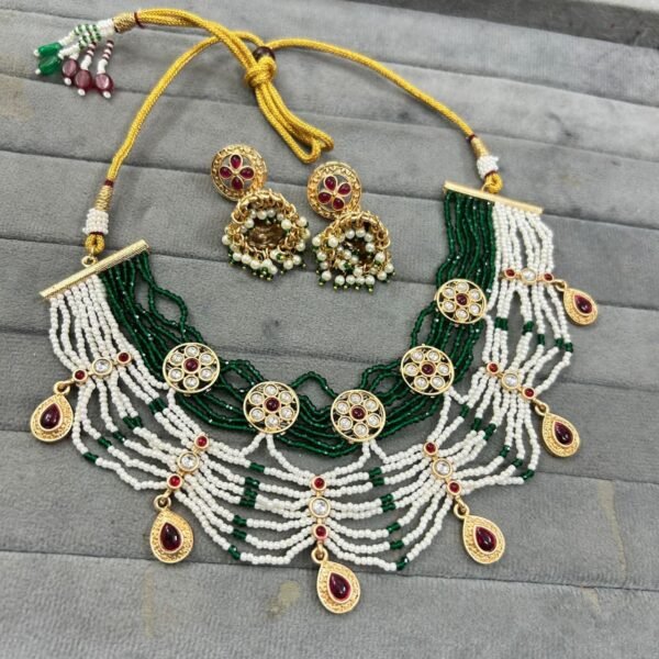 premium multi layered pearl & bead necklace set with earrings