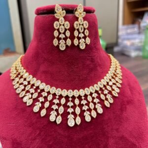 Radiant Gold-Plated Diamond Necklace & Earrings Set