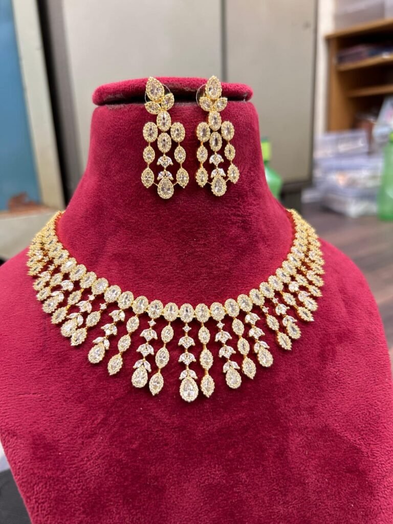 Radiant Gold-Plated Diamond Necklace & Earrings Set