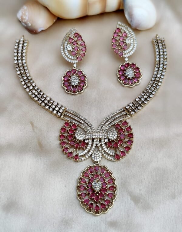 premium diamond cut stone necklace set