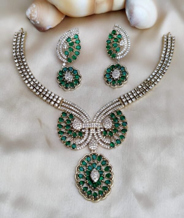 premium diamond cut stone necklace set