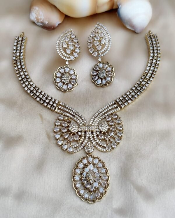 premium diamond cut stone necklace set