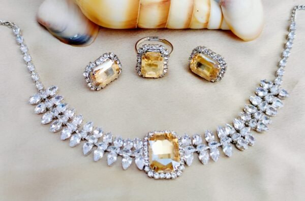 crystal glass & ad stone choker necklace set with earrings & ring