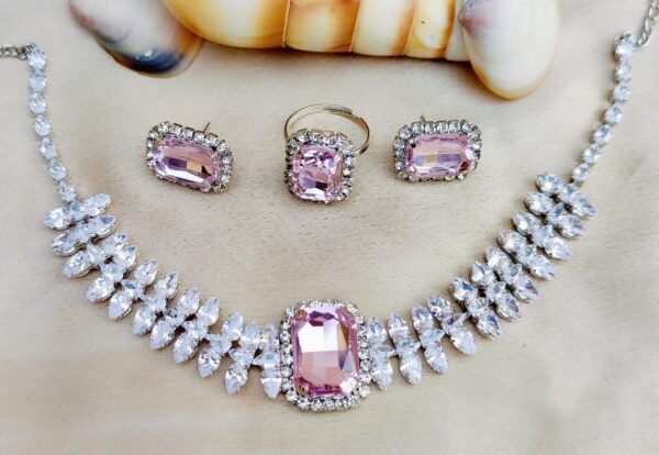 crystal glass & ad stone choker necklace set with earrings & ring