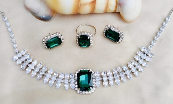 crystal glass & ad stone choker necklace set with earrings & ring