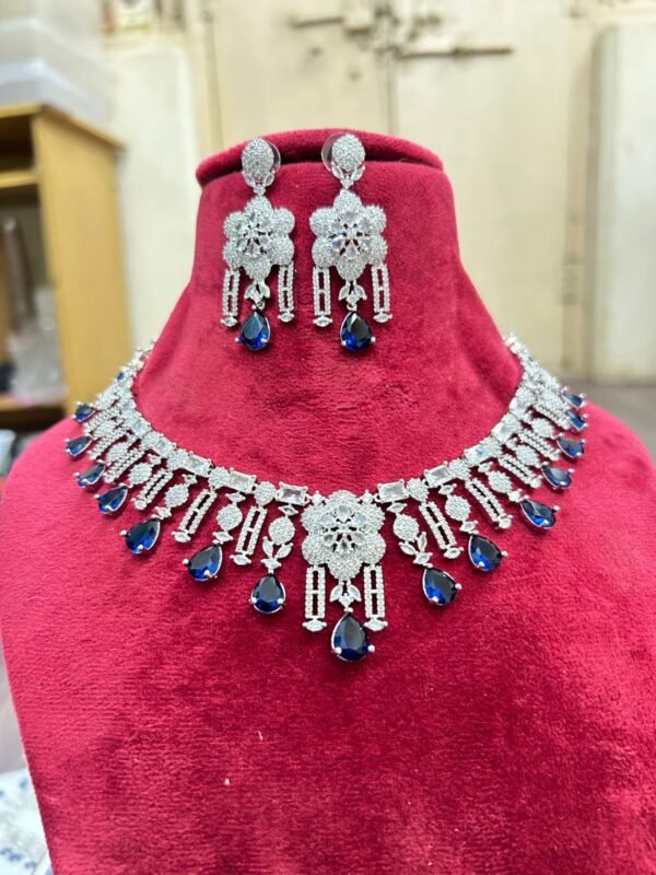 luxury silver toned ad stone necklace set with earrings