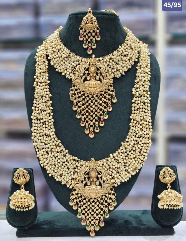 bridal temple jewellery set with pearl beads & lakshmi pendant