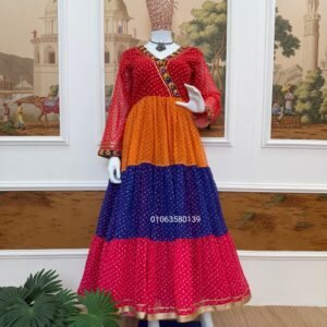 multi color faux georgette gown with mirror work & 7 meter flair | party & festive wear