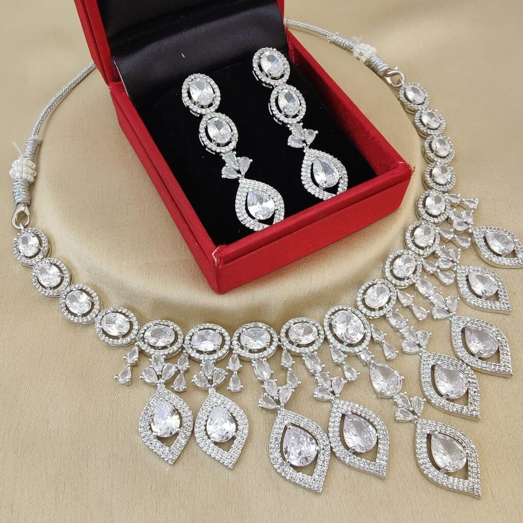 White Crystal Bridal Necklace Set