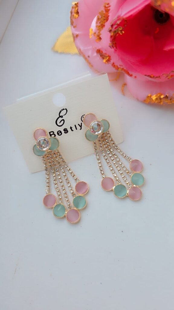 Crystal Drop Earrings with Rhinestone Chains