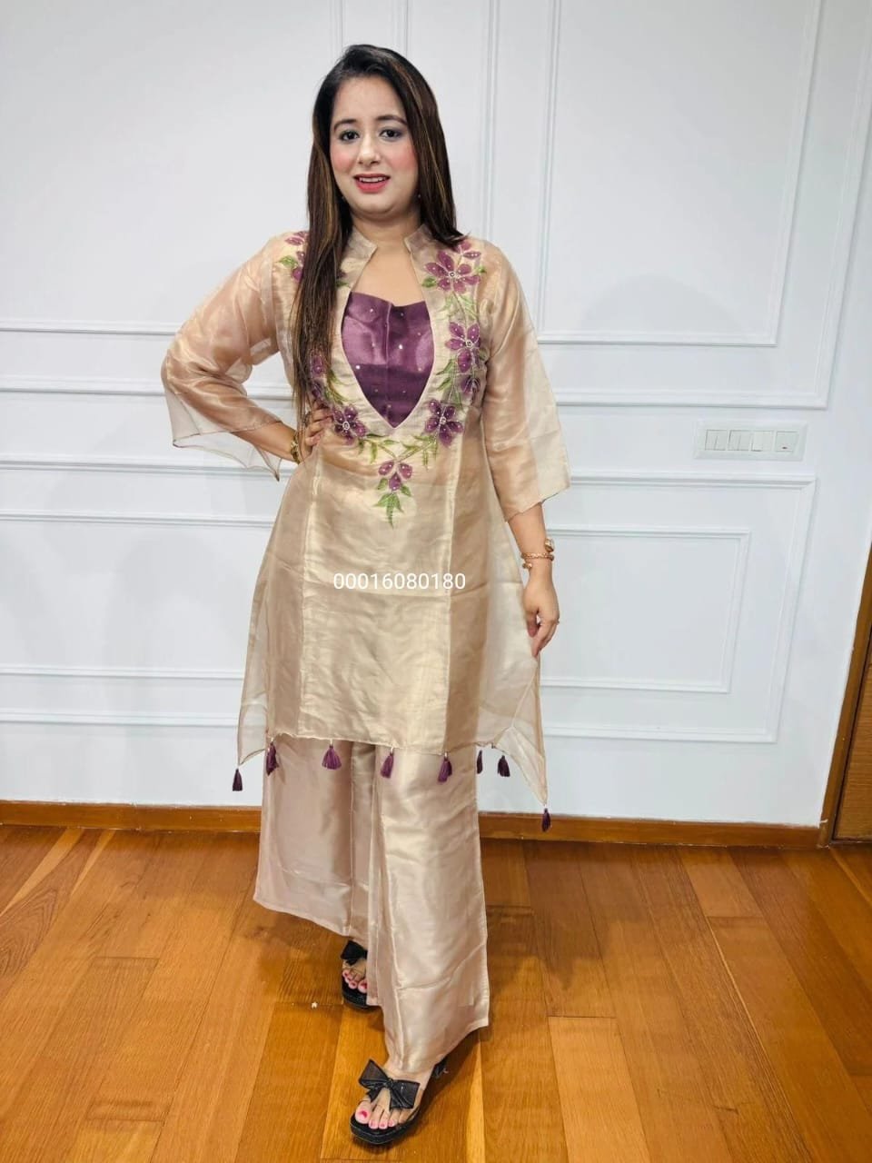 Premium Organza Kurti Set with Embroidered Blouse & Pant