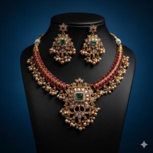 Royal Kundan & Emerald Choker Necklace Set with Matching Earrings