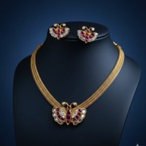 Butterfly Design Ruby & Kundan Necklace Set with Matching Earrings