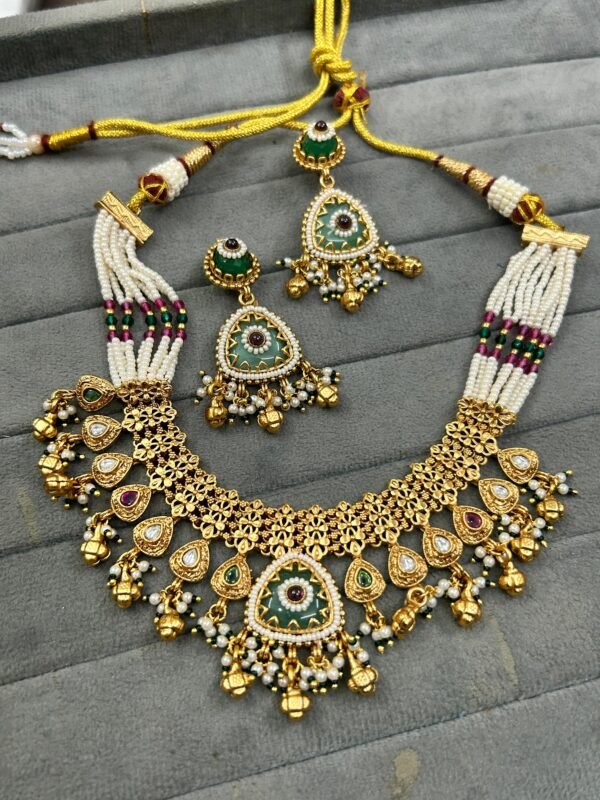 royal kundan & pearl choker necklace set with earrings