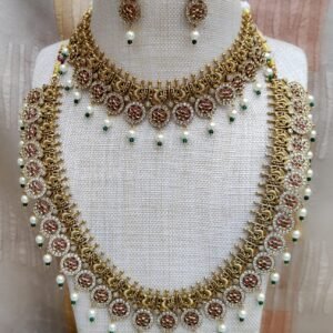Premium Brass Mehandi Polished Temple Combo Necklace Set