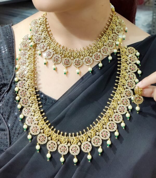 premium brass mehandi polished temple combo necklace set