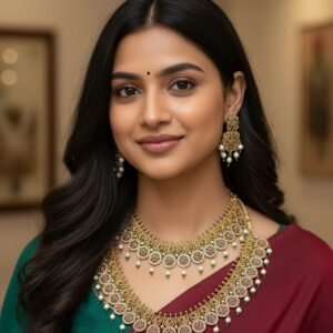 premium brass mehandi polished temple combo necklace set