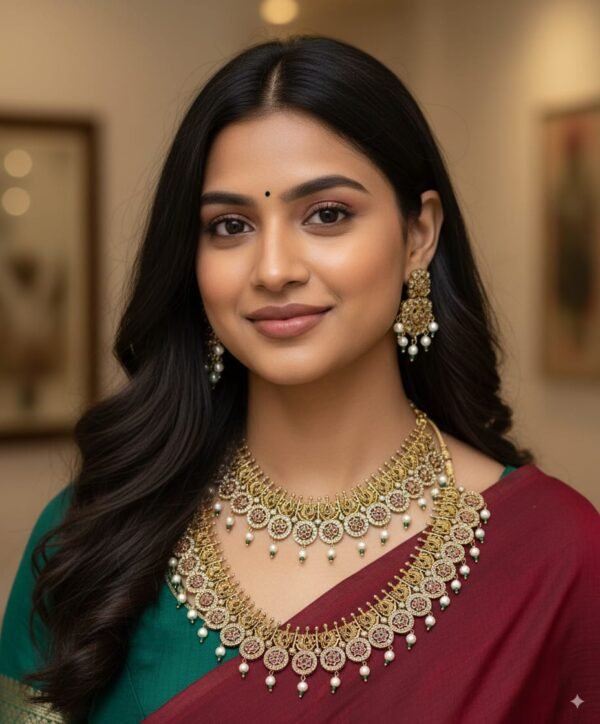 premium brass mehandi polished temple combo necklace set