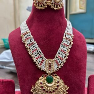 regal heritage green stone & kundan choker necklace set
