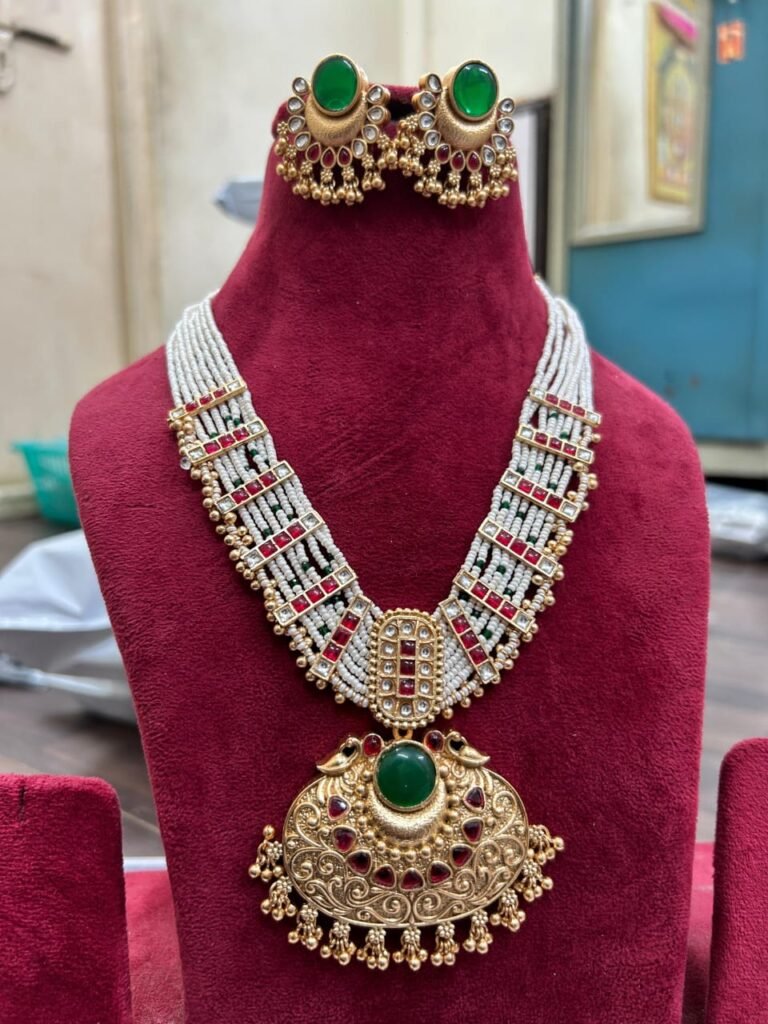 Regal Heritage Green Stone & Kundan Choker Necklace Set
