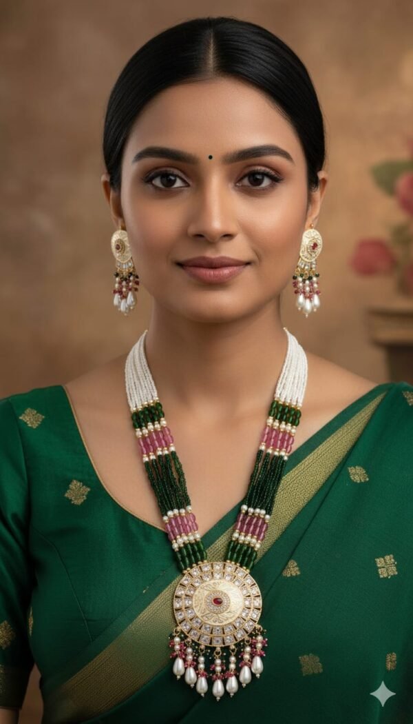royal heritage kundan pearl long necklace set with earrings