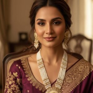 Royal Heritage Kundan Pearl Long Necklace Set with Earrings