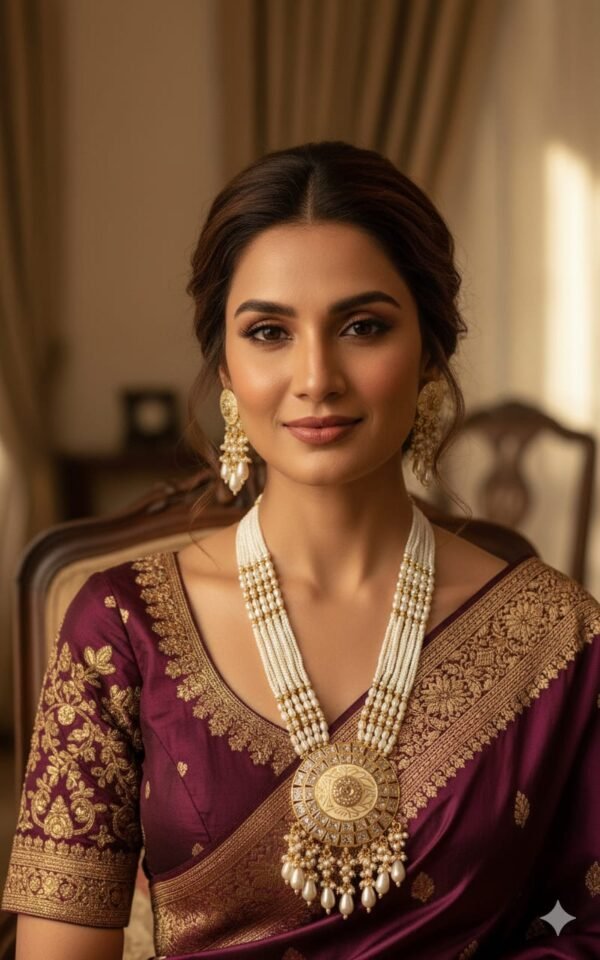 royal heritage kundan pearl long necklace set with earrings