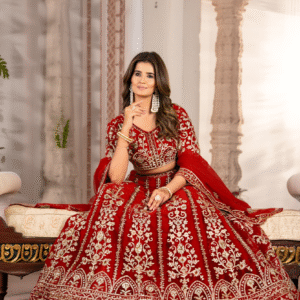 regal red butterfly net lehenga choli with sequins & codding embroidery | sajdeya bridal collection
