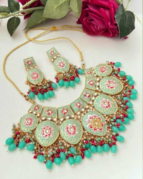 royal meenakari red beaded bridal necklace set with earrings