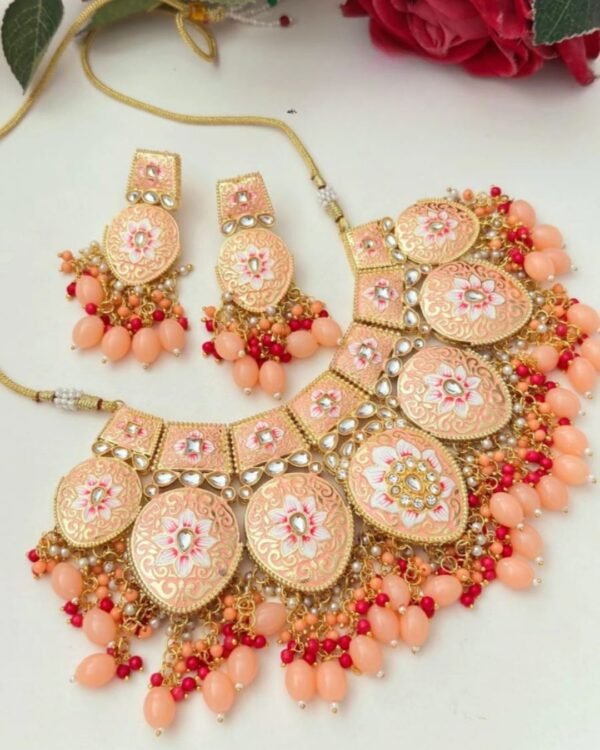 royal meenakari red beaded bridal necklace set with earrings