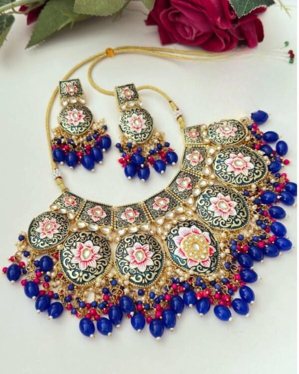 royal meenakari red beaded bridal necklace set with earrings