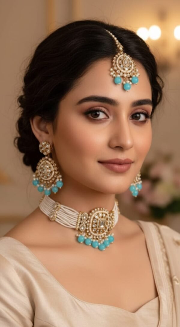 royal kundan & green beaded bridal jewellery set