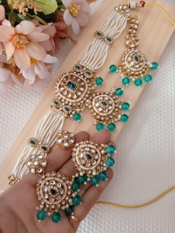 royal kundan & green beaded bridal jewellery set