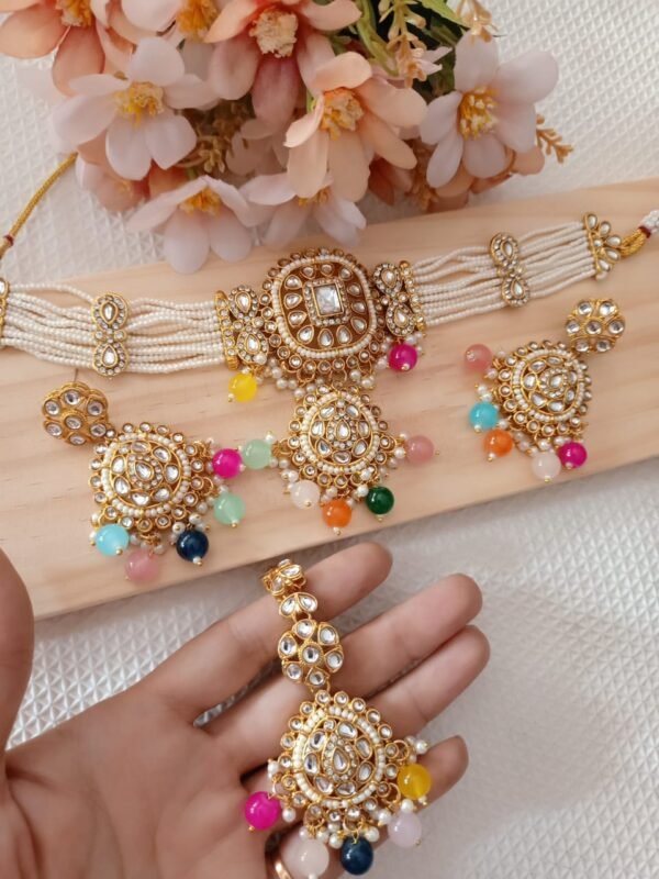 royal kundan & green beaded bridal jewellery set