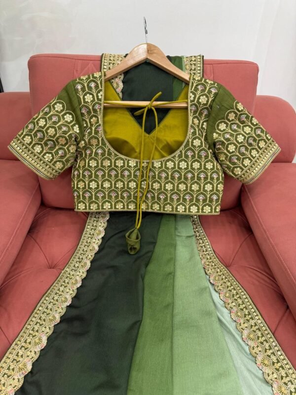 olive ombre chinon silk saree with thread & sequin work