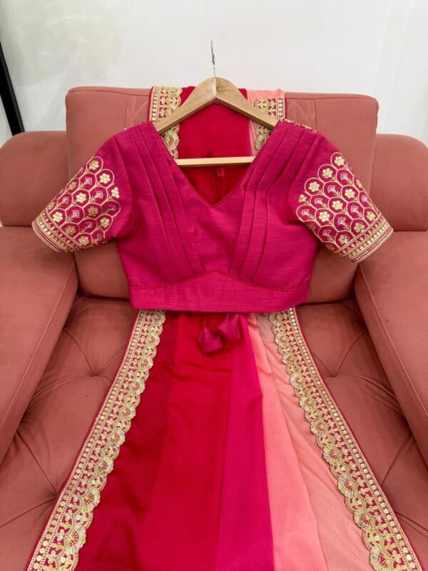 elegant ombre pink chinon silk saree with thread & sequin lace work