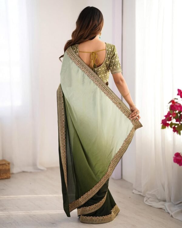 olive ombre chinon silk saree with thread & sequin work
